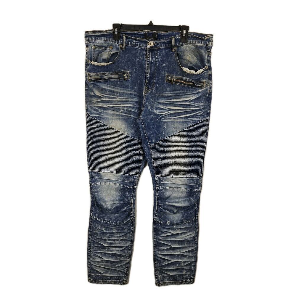 Blue Stitch Slim Straight Men's Blue Jeans Distressed 38W 32L Punk Grunge Skater